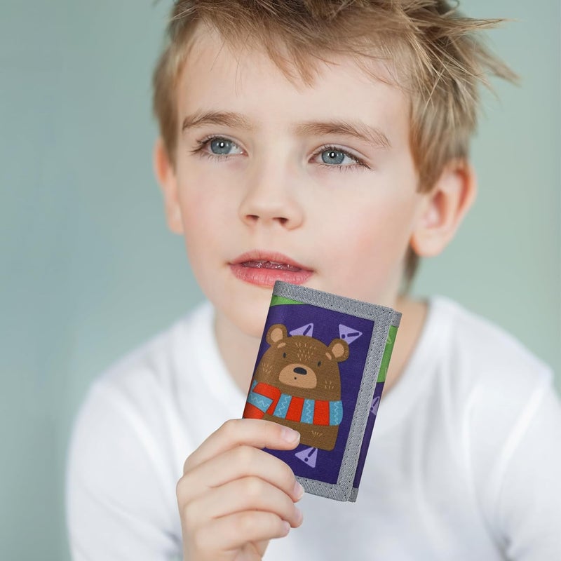 Jonyee Kids Wallet for Boys Girls 3-14, RFID Trifold Novelty Wallet with Zipper and Key Chain, Outdoor Purse with Coin Pocket and ID Window, Card Holders for Toddler Children Gifts -Bear Brown - Image 4